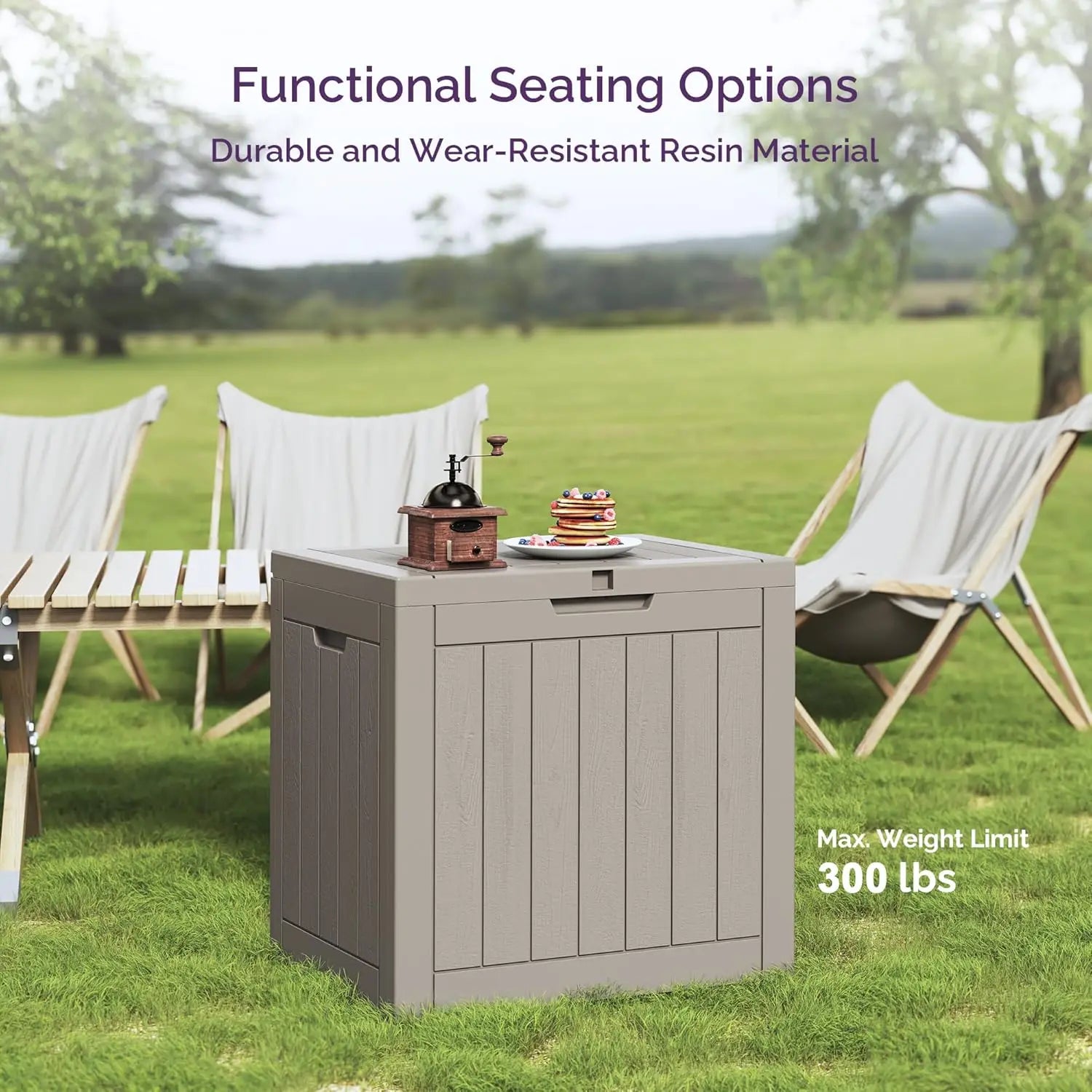 Outdoor Deck Box: Lockable Package Delivery Box, Weather-Resistant Outdoor Storage Bin, 30-Gallon Faux Plank Driftwood