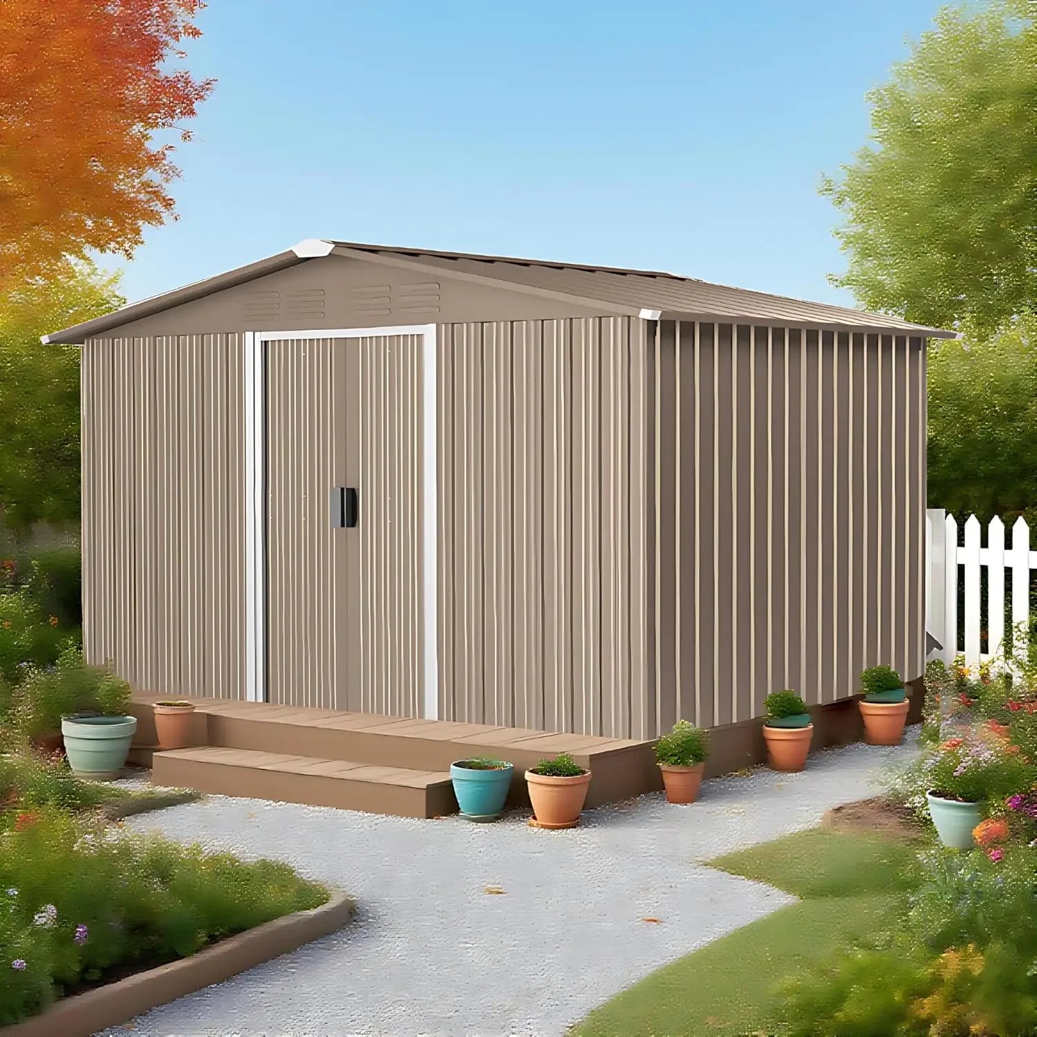 8x6FT Galvanized Steel Outdoor Storage Shed w/ Sliding Door Air Vent for Backyard Garden Patio Lawn, Custom