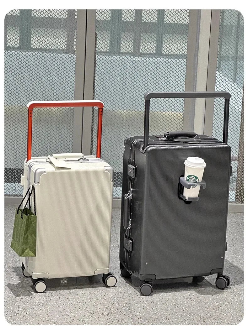 sushimu Suitcase Wide Handle Travel Suitcase Men 20 24  Carry-On Luggage Women PC Aluminum Frame Trolley Case