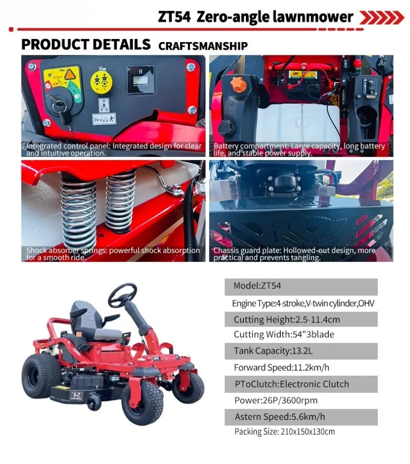 Zero Turn Ride‑On Lawn Mower Strong Power Easy Control Garden Grass Cutting Machine Commercial Outdoor Maintenance