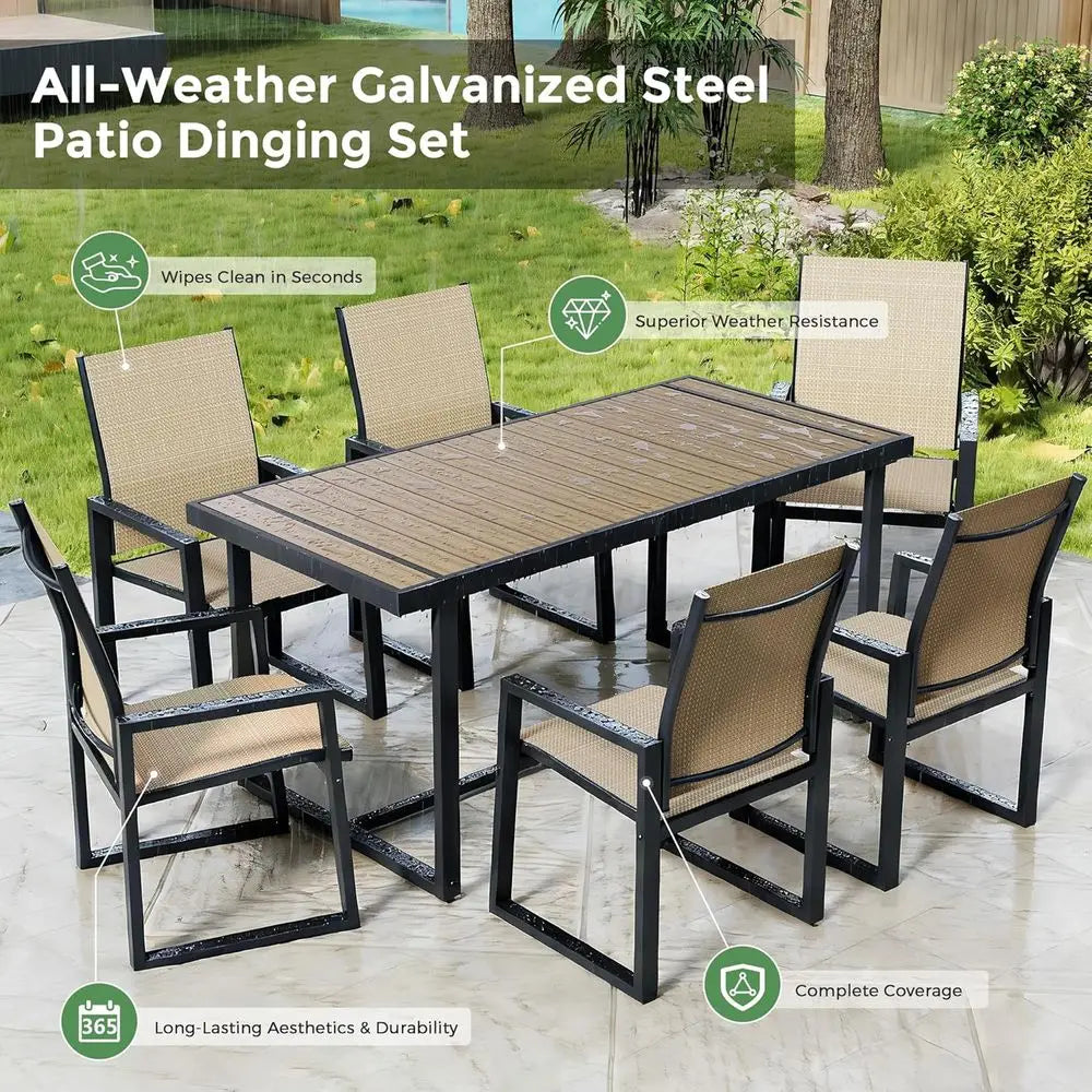 7 Piece Patio Dining Set or 6, Outdoor urniture Set Includes 67" RecPatio Table and 6 Textilene Dining Chairs, Outdoor Table and