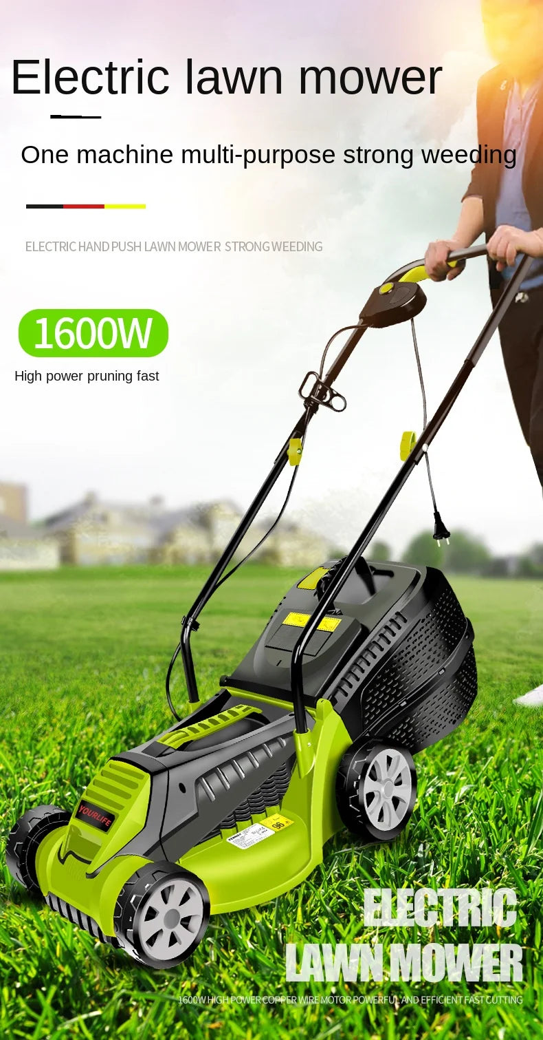 1600w Powerful Hand-Pushed Electric Lawn Mower Desbrozadora Batería충전식 예초기 전기예초기 충전식예초기 충전 예초기 Триммер Для Травы 잔디깍는기계 잔디깍기 제초기