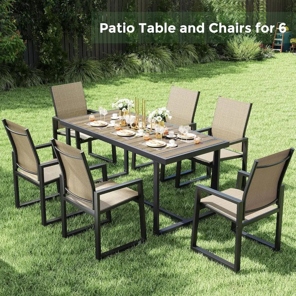 7 Piece Patio Dining Set or 6, Outdoor urniture Set Includes 67" RecPatio Table and 6 Textilene Dining Chairs, Outdoor Table and
