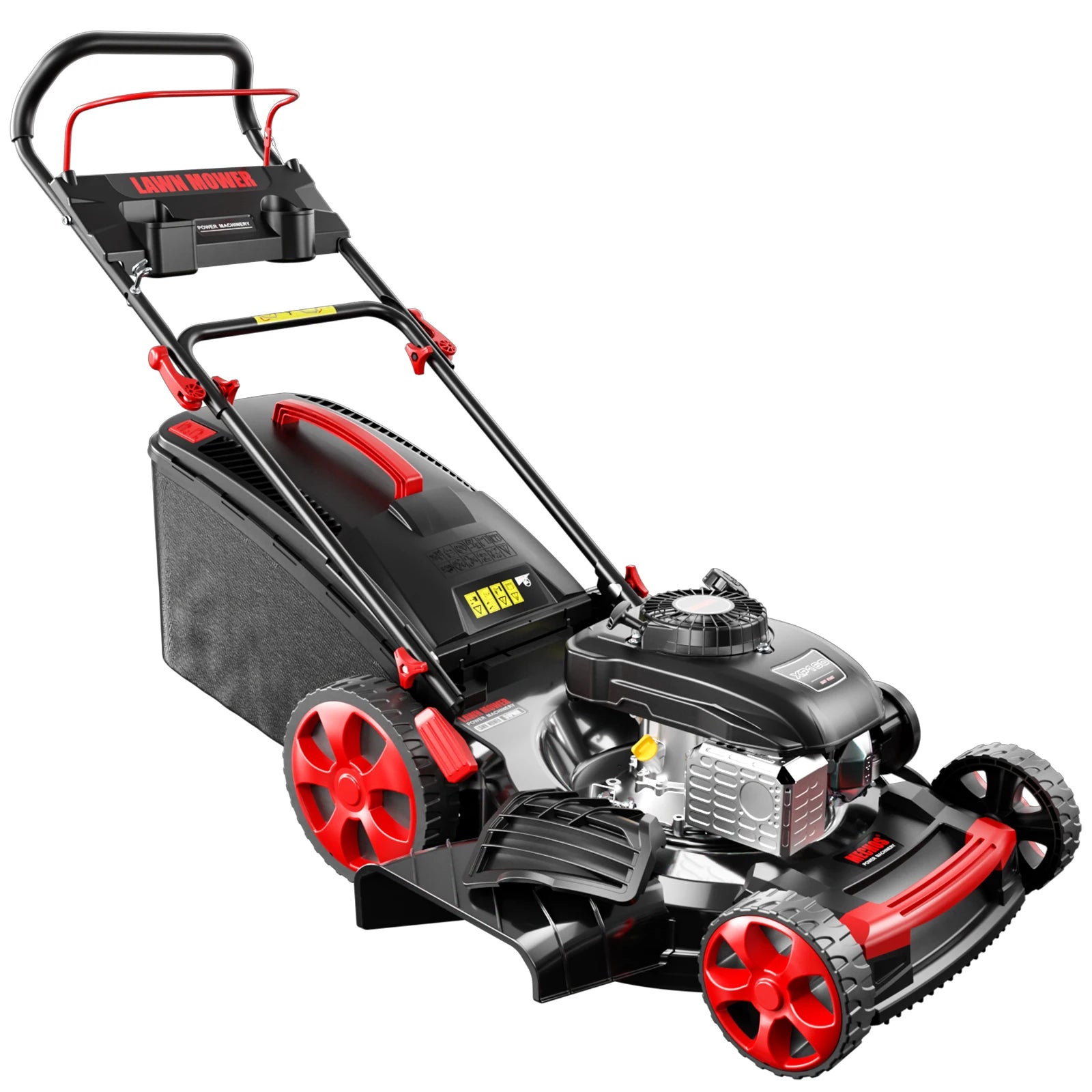 Gas Powered Push Lawnmower, Self-Propelled Gas Lawnmower, 21-Inch Cutting Deck, 201cc 4-Cycle Engine, 8 Levels Adjustable Cutting Height, 3-in-1 Functions (Bagging, Mulching and Side Discharge)