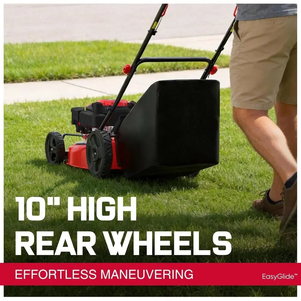 EasyGlide 21-Inch Gas Lawn Mower, 144cc 4-Stroke OHV Engine, Push Walk-Behind, 3-in-1 Mulch/Bag/Side Discharge, Steel Deck, 6 He
