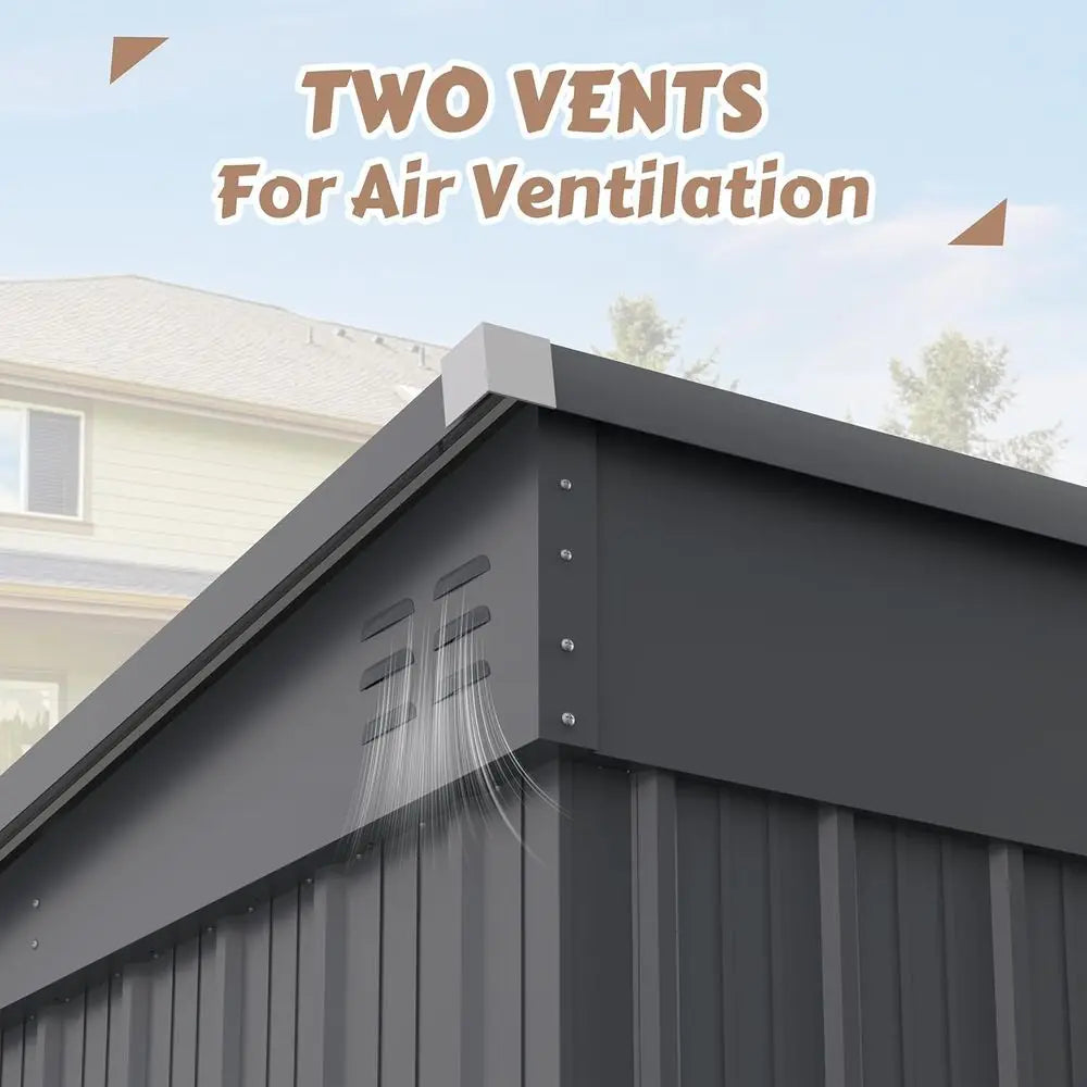 Durable 6x10 Outdoor Metal Storage Shed with Lockable Door and Vents for Garden, Patio, Backyard - Grey