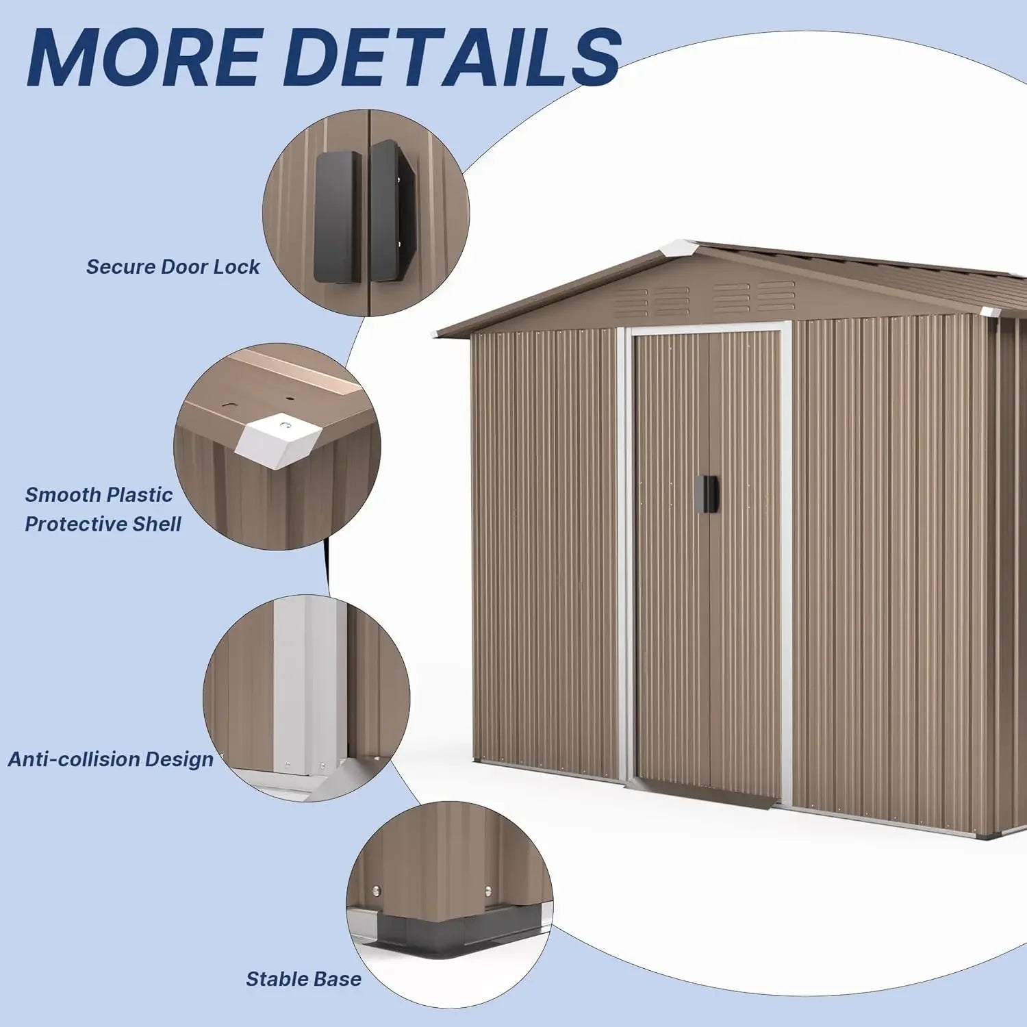 8x6FT Galvanized Steel Outdoor Storage Shed w/ Sliding Door Air Vent for Backyard Garden Patio Lawn, Custom