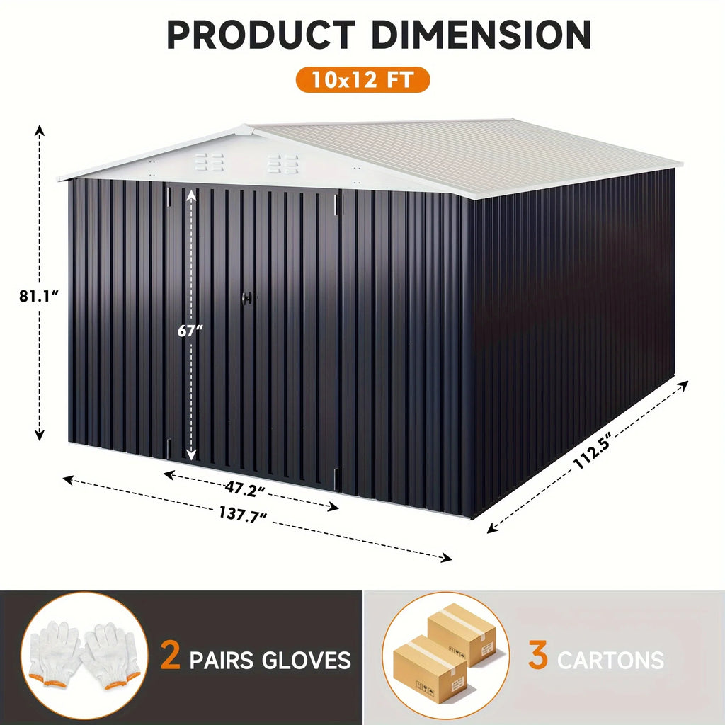 VIWAT 10x10~12x18FT Outdoor Metal Storage Heavy-Duty Frame Shed w/ Lockable Door, Heavy-Duty Tool Shed For Backyard Patio Graden