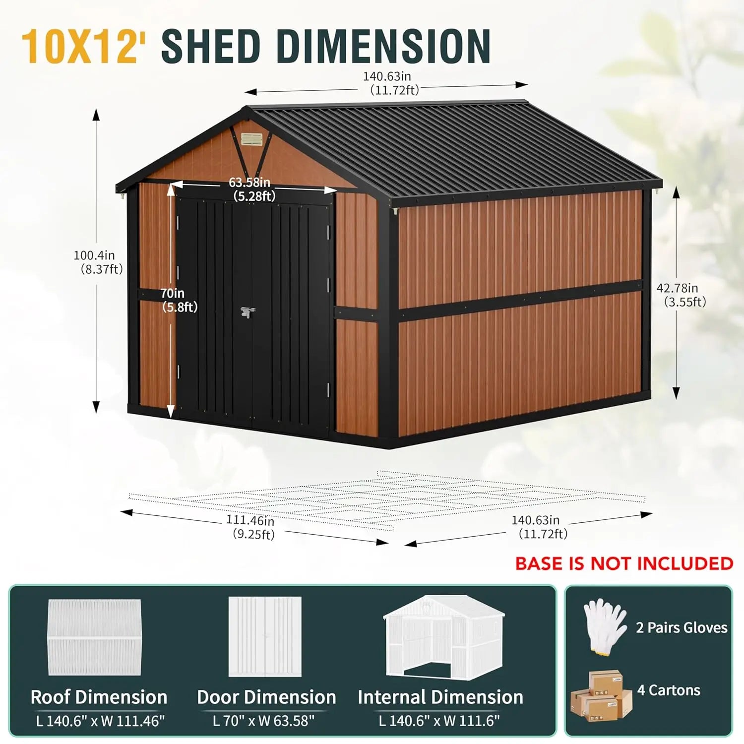 10x12ft Metal Storage Shed Lockable Doors 2 Windows Steel Tool Garden Backyard Chicken Coops, Custom