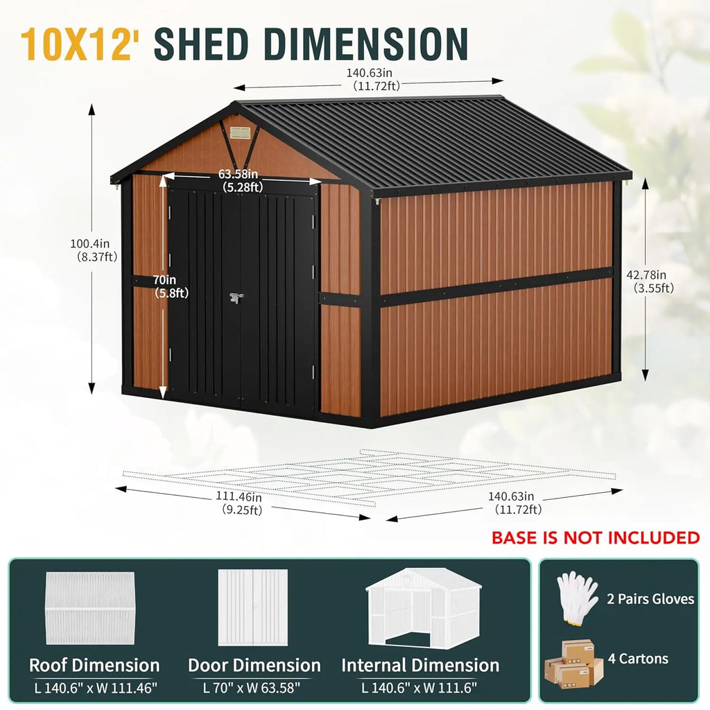 10x12ft Metal Storage Shed Lockable Doors 2 Windows Steel Tool Garden Backyard Chicken Coops, Custom