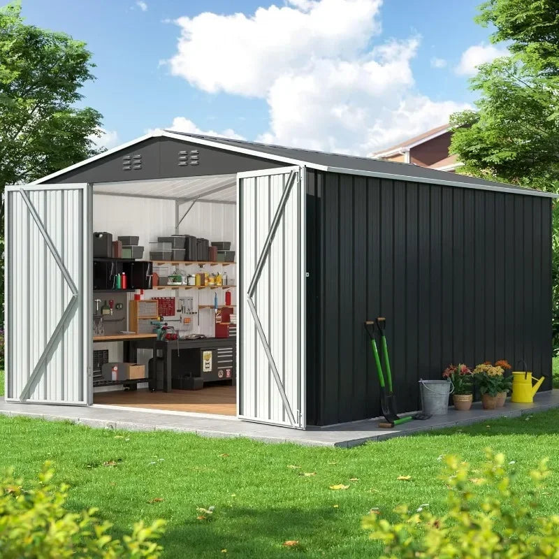 DAUSOLA 8.2x12 FT Outdoor Storage Shed,Metal Garden Tool Shed with Updated Frame Structure and Lockable Doors,Ideal for Backyard