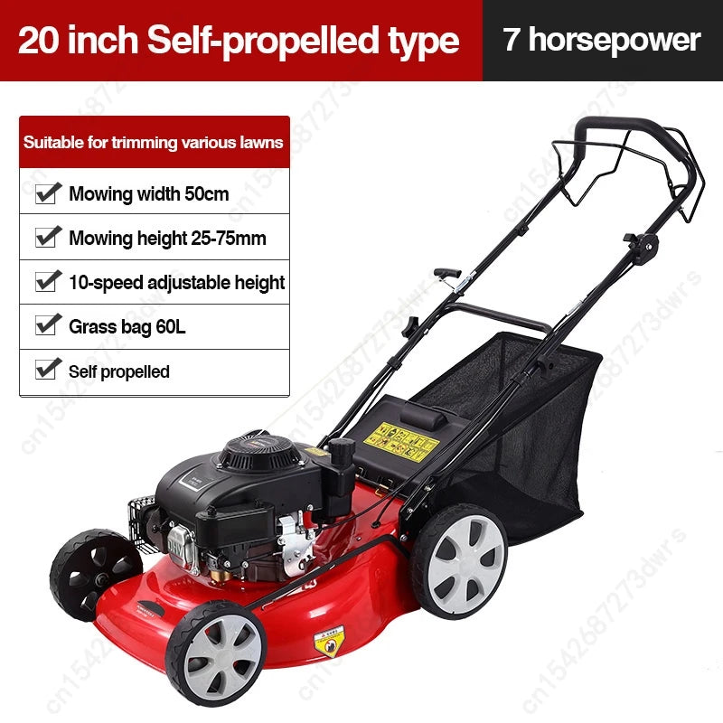Self-Propelled Gas Lawn Mower with 60L Grass Collection Bag, Petrol Grass Cutter Weed Trimmer for Garden Lawn Care