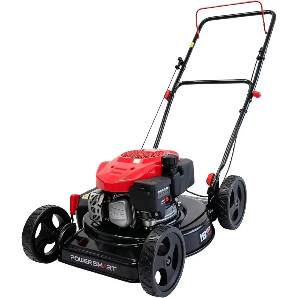 EasyCut 18" 144cc Gas Lawn Mower, Heavy-Duty Steel Deck, Side Discharge, 5-Position Height Setting, Walk-Behind Push Mower with