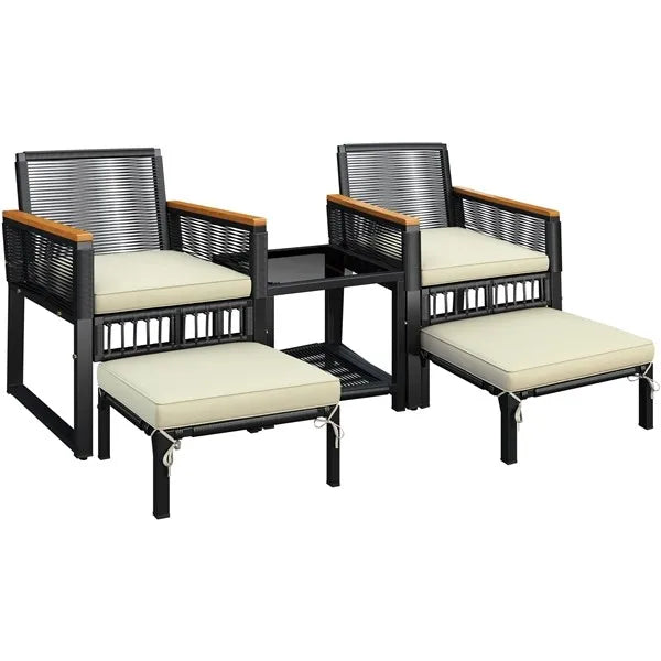 5pcs Patio Furniture Set Outdoor Rattan Furniture with Table for Garden Yard