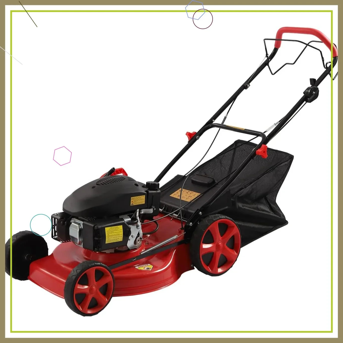 Self-Propelled 140cc Petrol Lawn Mower, 20-Inch Blade, 60L Grass Tank, Large Wheels, 2800 RPM