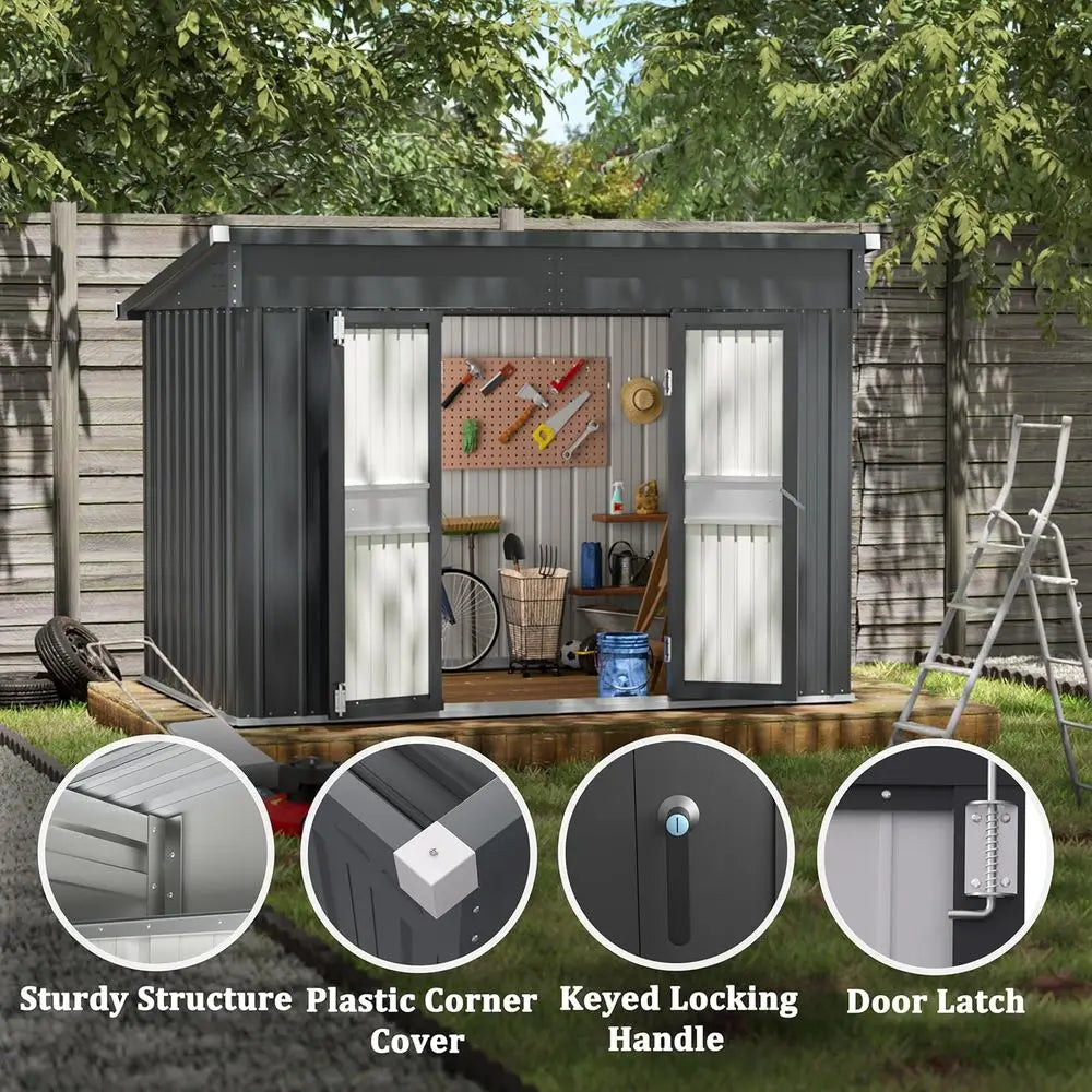 Durable 6x10 Outdoor Metal Storage Shed with Lockable Door and Vents for Garden, Patio, Backyard - Grey