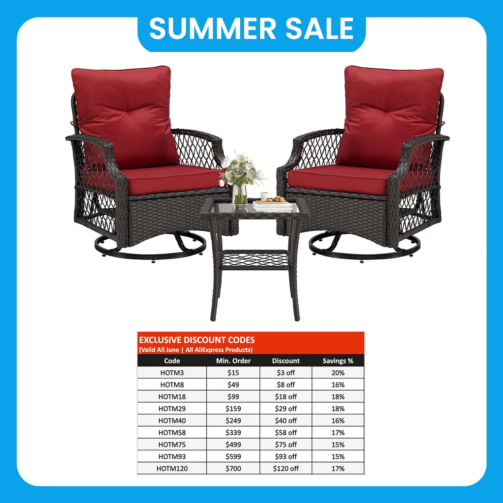Farini 3-Piece Swivel Patio Bistro Set, Wicker Furniture, Swivel Glider Chairs with Cushions & Table,All-Weather Rattan, Porch