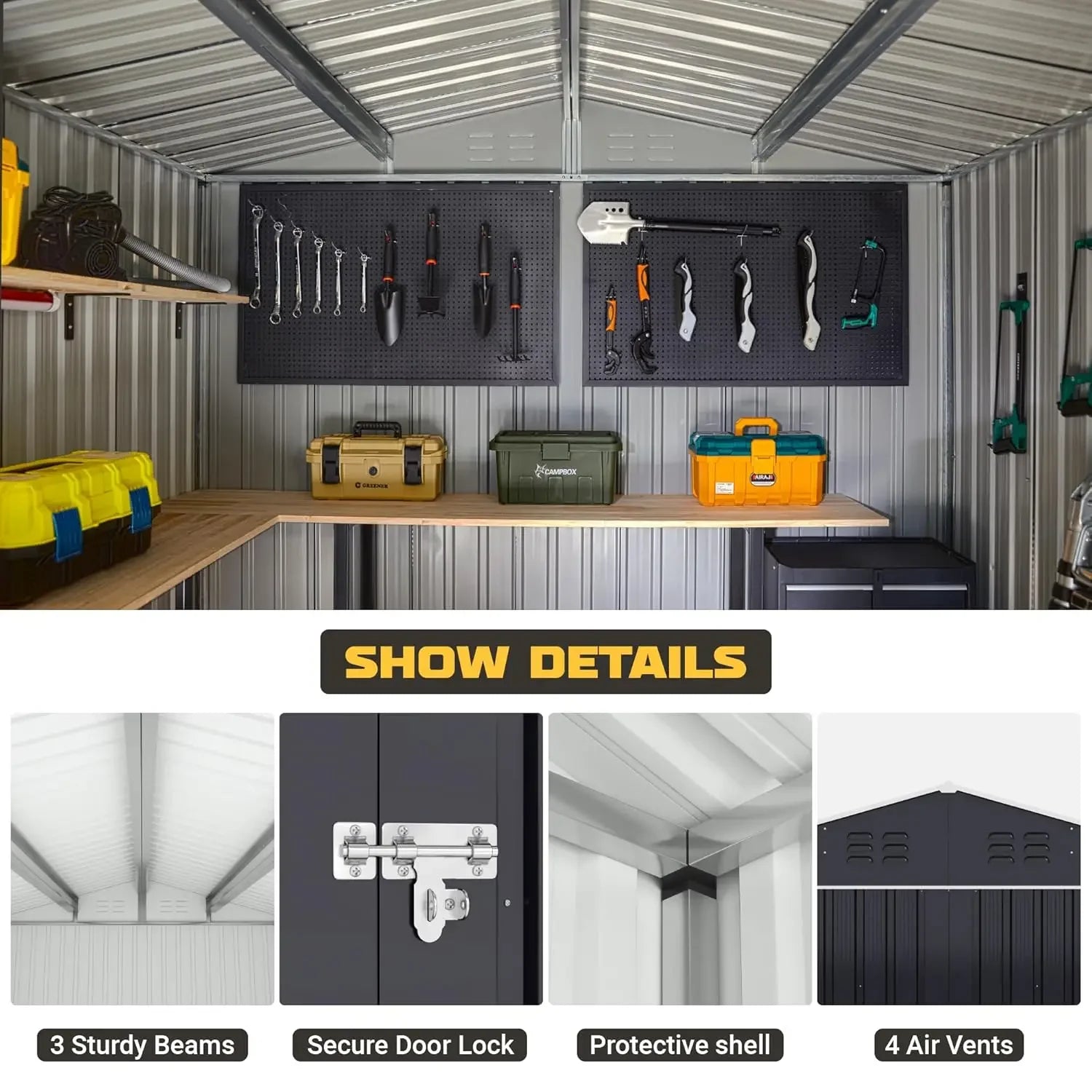 8x12 FT Metal Outdoor Storage Shed Updated Frame Tool Backyard Garden Patio Lawn, Custom