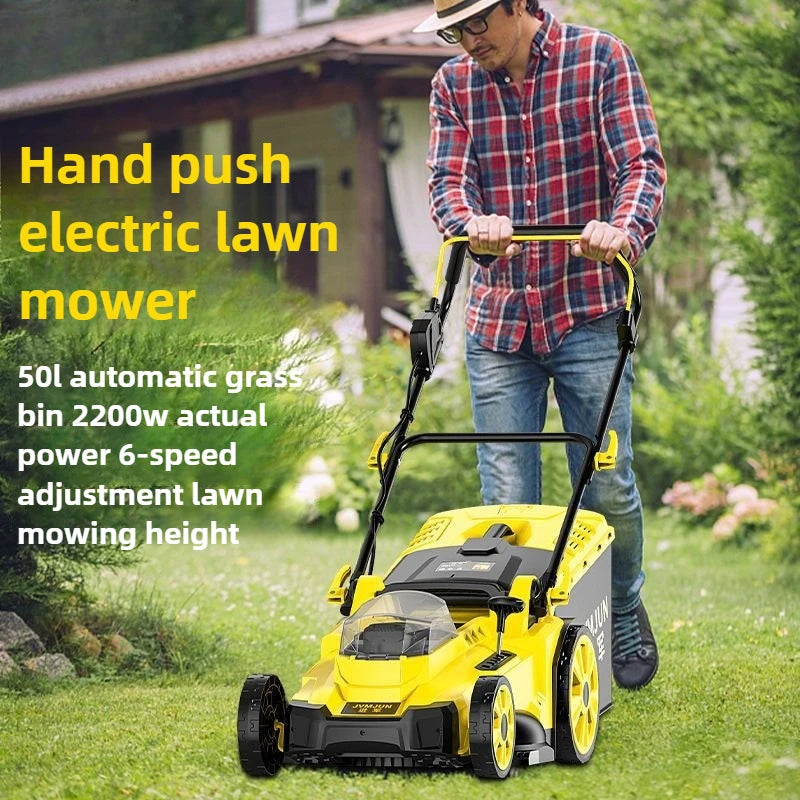 Premium 50L Hand-pushed Lawn Mower, Small Household Multi-functional Lawn Mower and Pusher, 2200W High-power Weeding, Light and