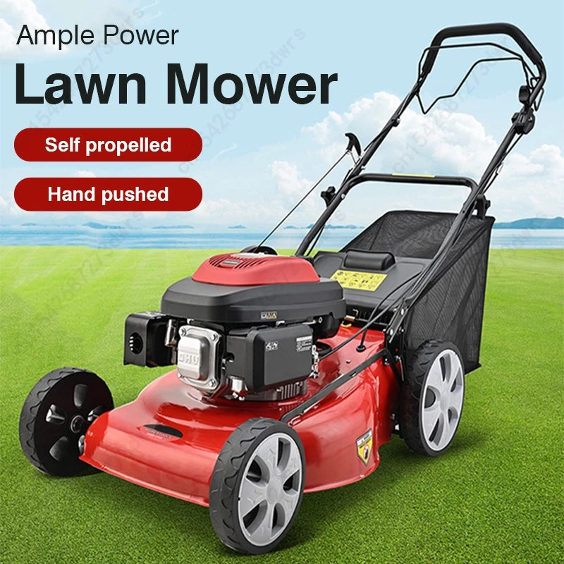 Self-Propelled Gas Lawn Mower with 60L Grass Collection Bag, Petrol Grass Cutter Weed Trimmer for Garden Lawn Care