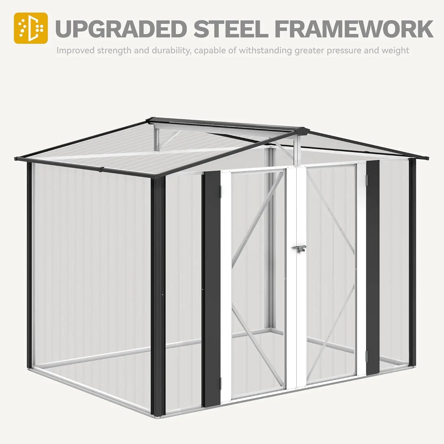 Steel Storage Shed Secure Entrances & Air Circulation Patio Lawn 7x5FT, Custom