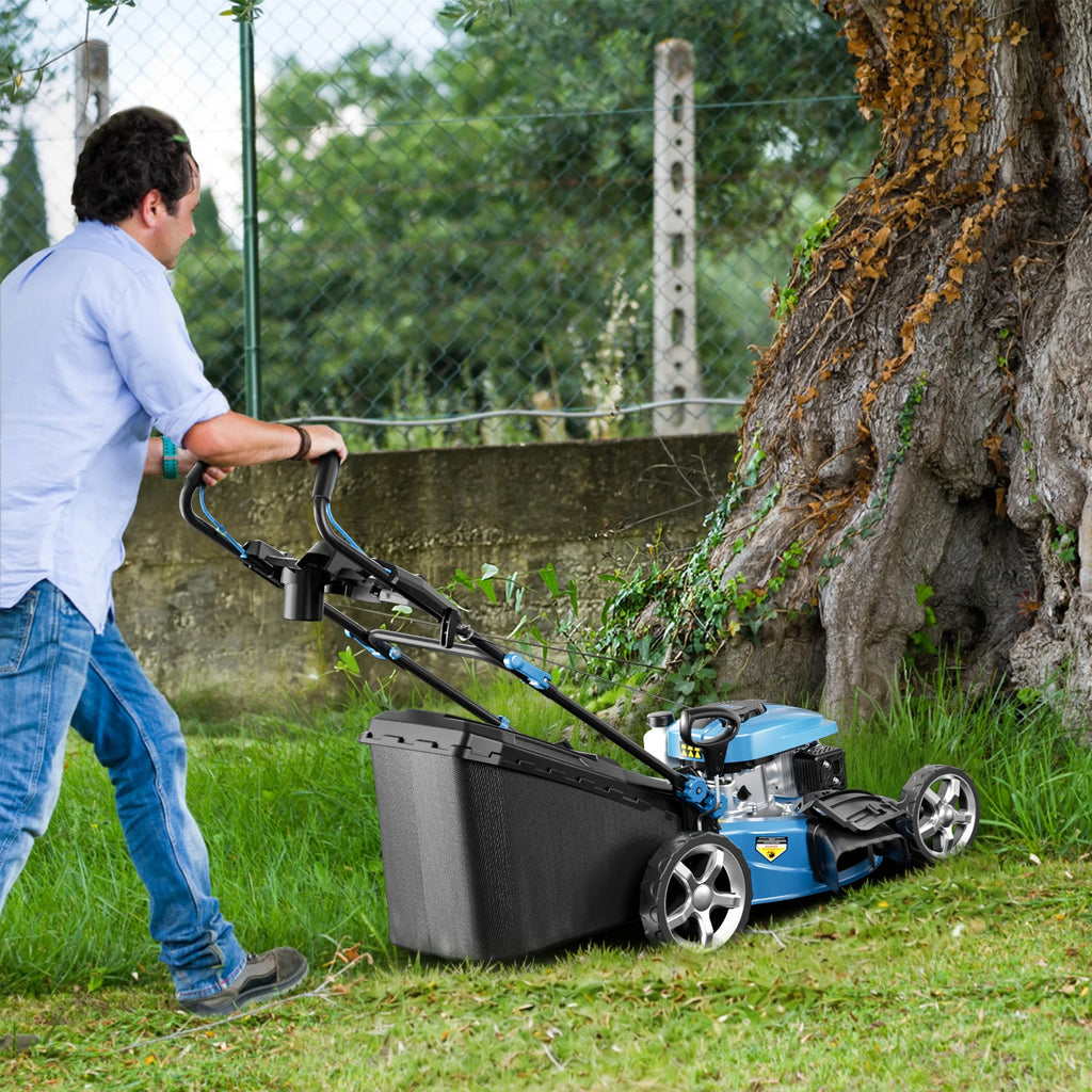 Gas Powered Push Lawnmower, Self-Propelled Gas Lawnmower, 21-Inch Cutting Deck, 201cc 4-Cycle Engine, 7 Levels Adjustable Cutting Height, 3-in-1 Functions (Bagging, Mulching and Side Discharge)