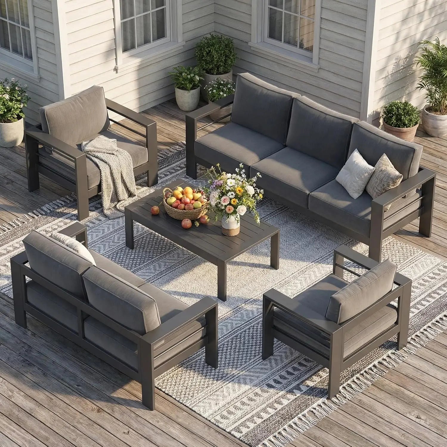 Aluminum Patio Furniture Set for All Weather, Oversized Metal Outdoor Furniture Set with 27.5" Deep Seating, Customized