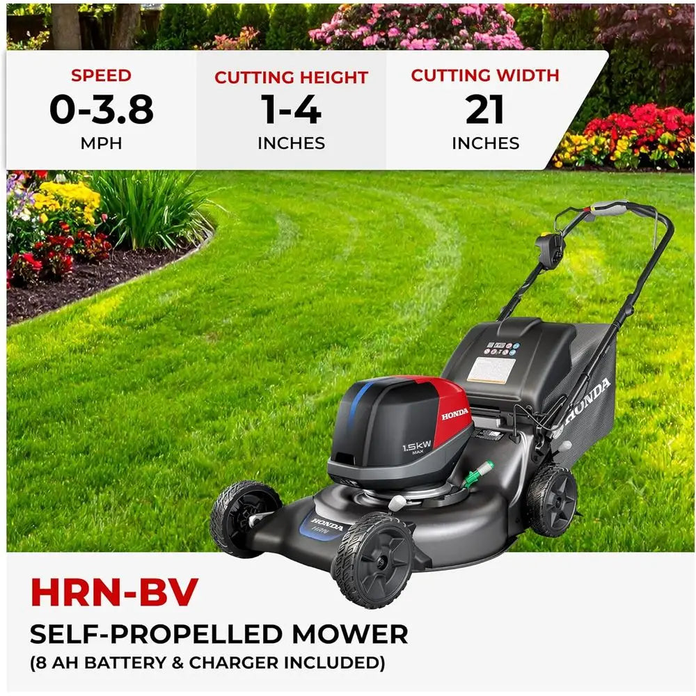 HRN-BV 21-Inch Walk Behind Battery Powered Lawn Mower, Variable Speed Self Propelled Lawn Mower with 1.9 Bushel Capacity, Easy-O
