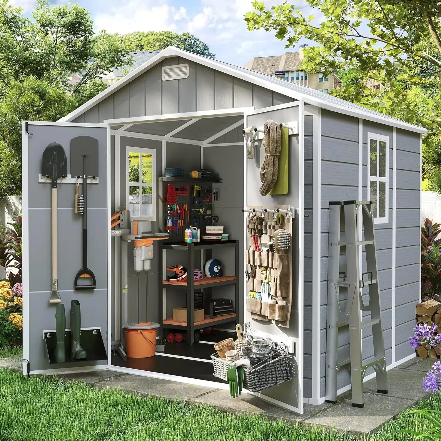 Storage Shed 6x8, Resin Outdoor Shed with Floor Included, Plastic Sheds Outdoor Storage for Bike, Garden Tools, Sheds &, Custom