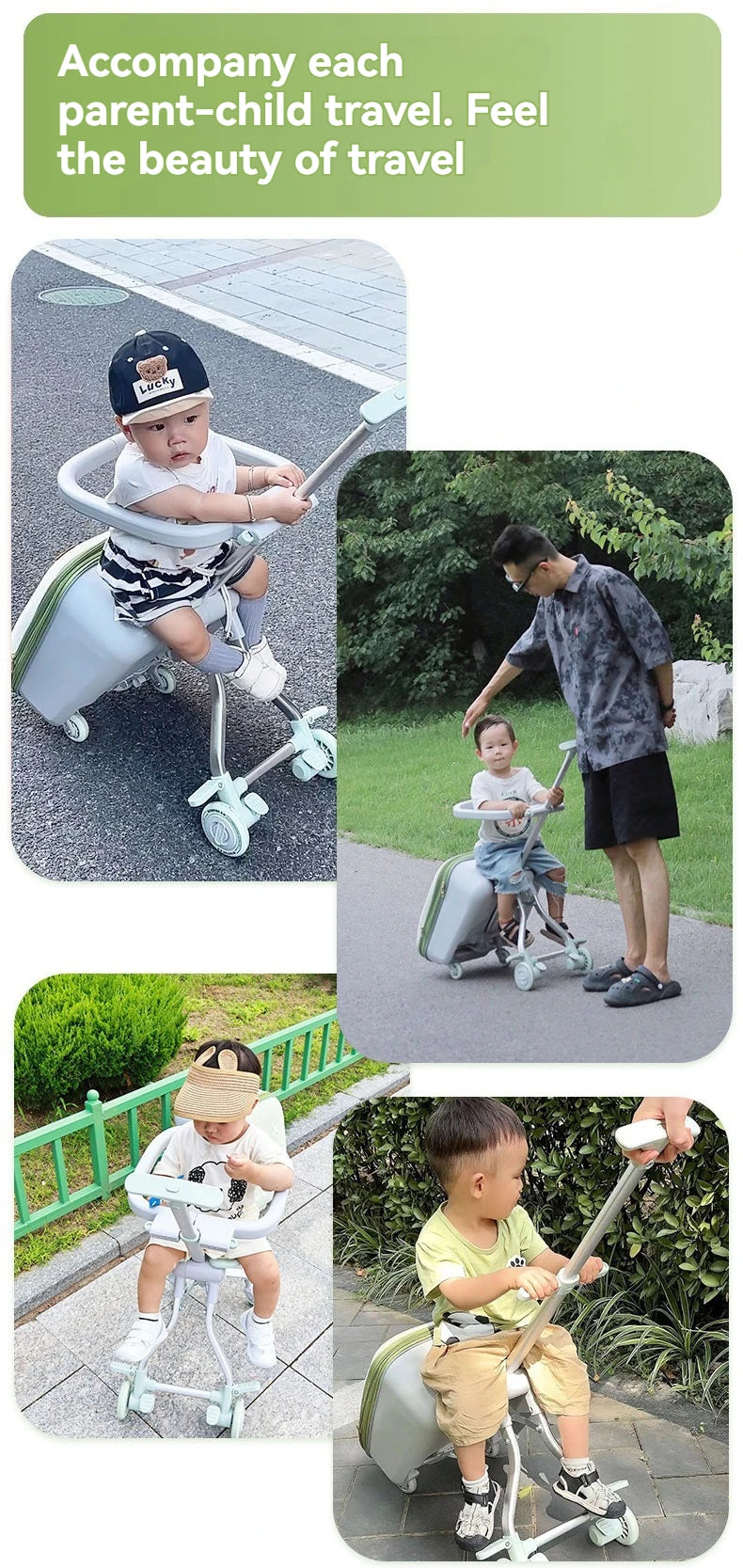 A Children's Suitcase with a Handle, a Travel Case, a Stroller for Taking Kids Out, a Travel Wonder, and Can Be Ridden on Board.