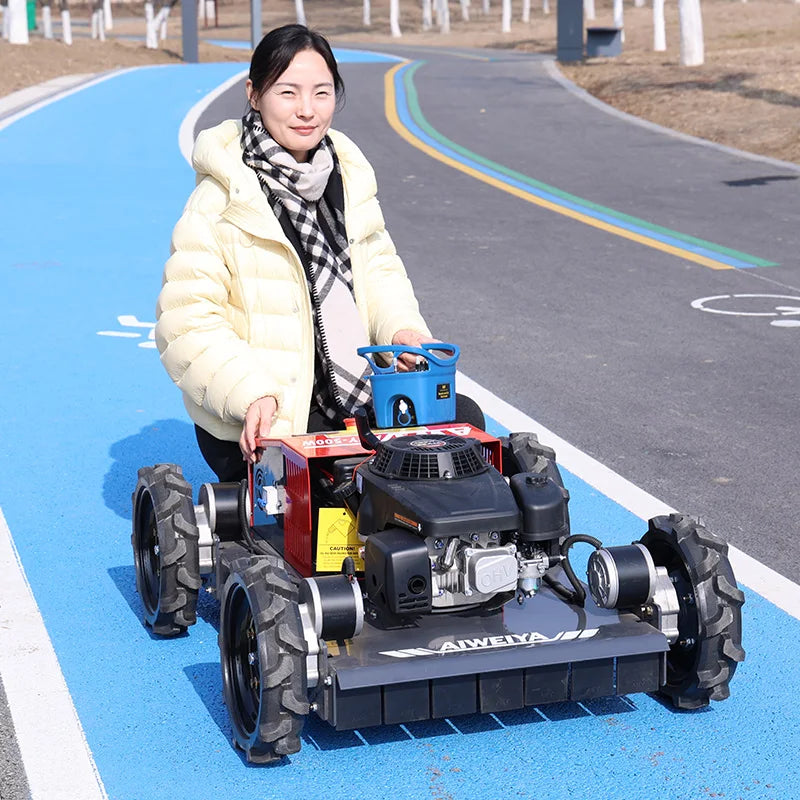 Customized  All-Terrain Remote Control Rubber whee Lawn Mower Mountain Slope Grass Shredder Crawler Type Self-Propelled Hot Sale