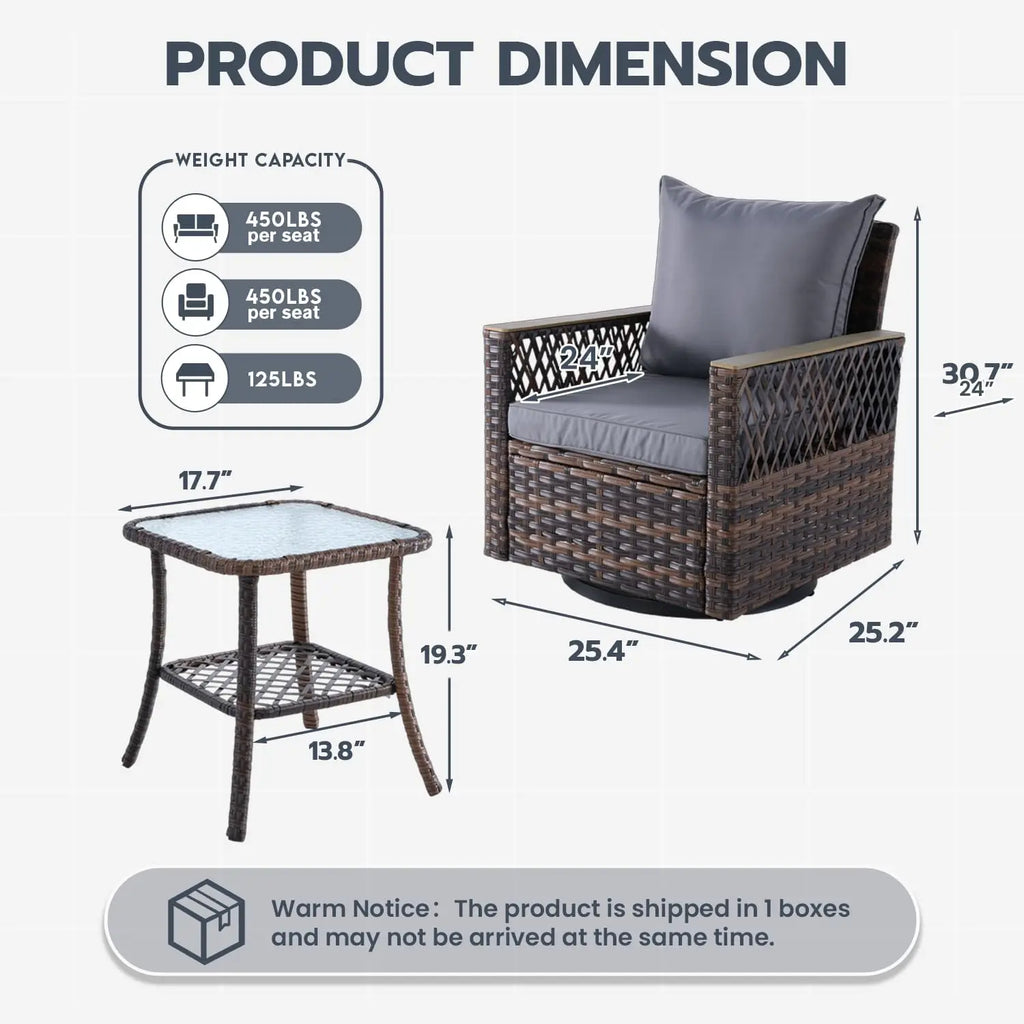 3 Pcs Patio Bistro Set with Table Set, All-Weather Wicker Patio Furniture Set with Thickened Cushions and High Back, Customized