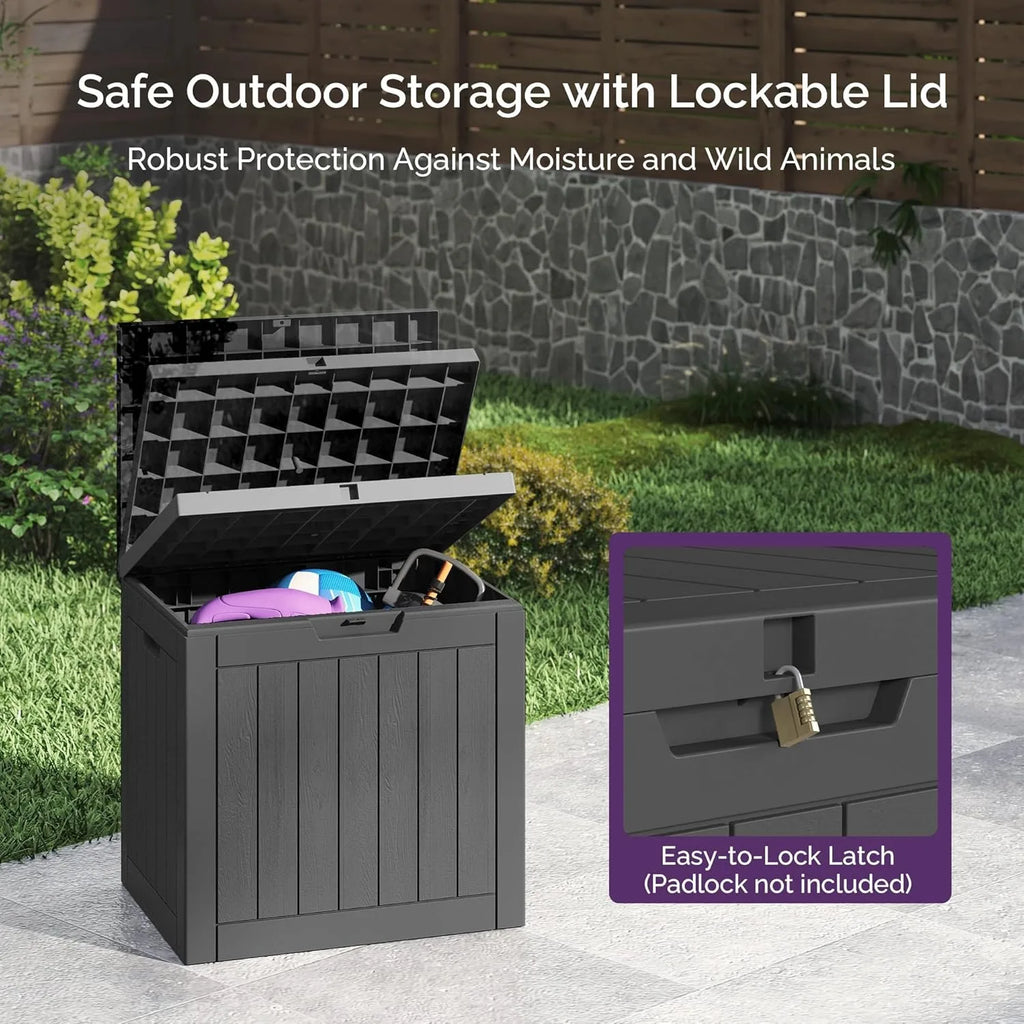Outdoor Deck Box: Lockable Package Delivery Box, Weather-Resistant Outdoor Storage Bin, 30-Gallon Faux Plank Driftwood