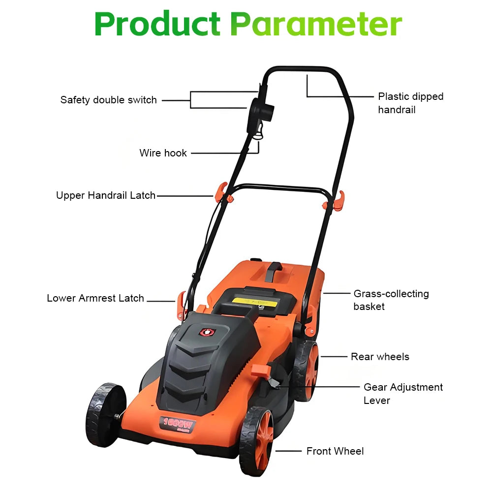 1200W/1600W Hand Push Weeder High Power Electric Lawn Mower Lithium Trimming and Grass Beaters Garden Yard Lawn Mower