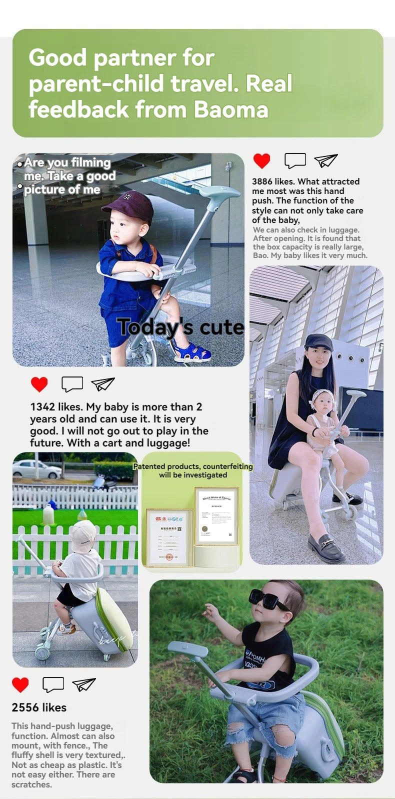 A Children's Suitcase with a Handle, a Travel Case, a Stroller for Taking Kids Out, a Travel Wonder, and Can Be Ridden on Board.