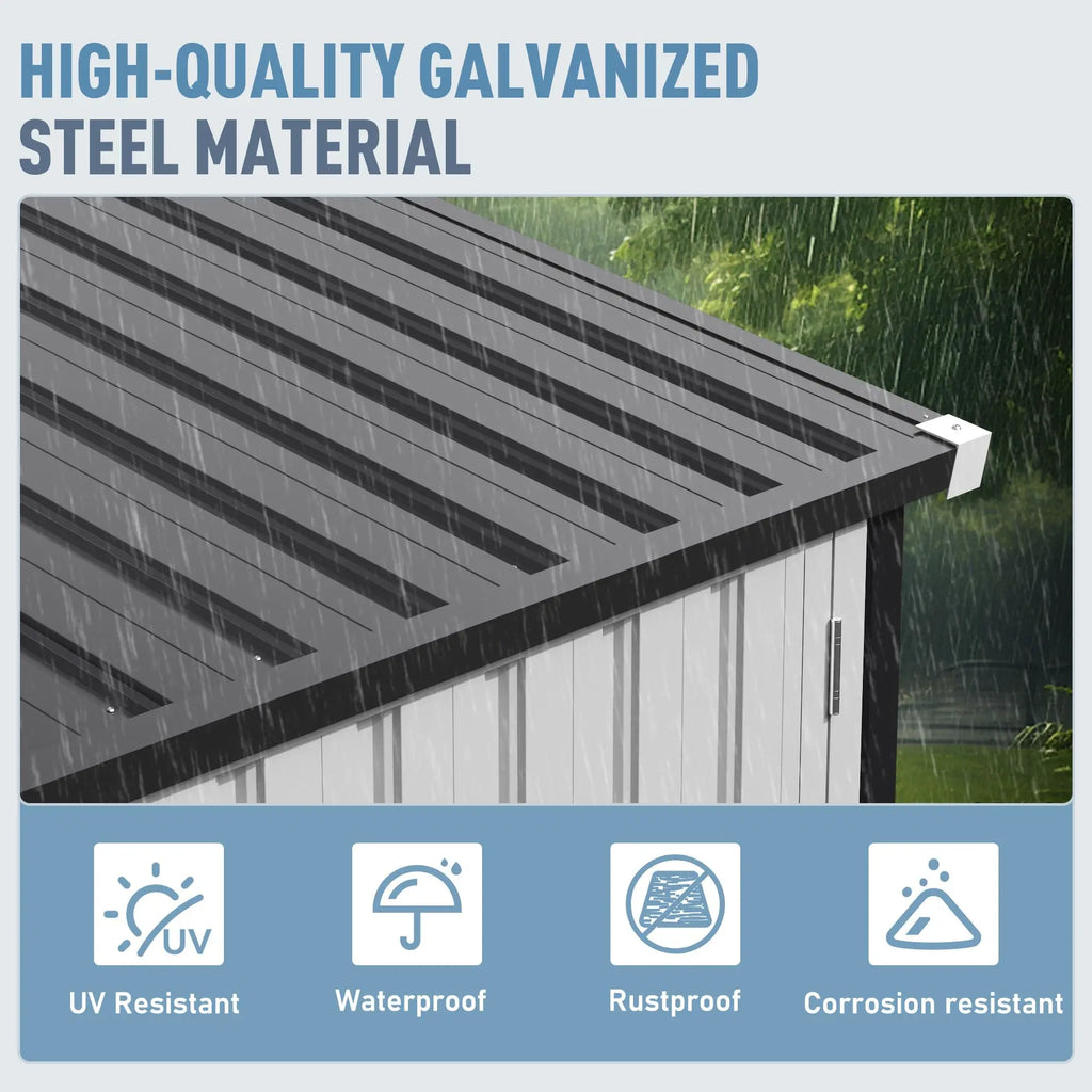 VIWAT 10x12~12x14 FT Outdoor Metal Storage Shed with Window, Lockable Garden Tool Shed, Heavy-Duty Frame, Backyard Patio Black