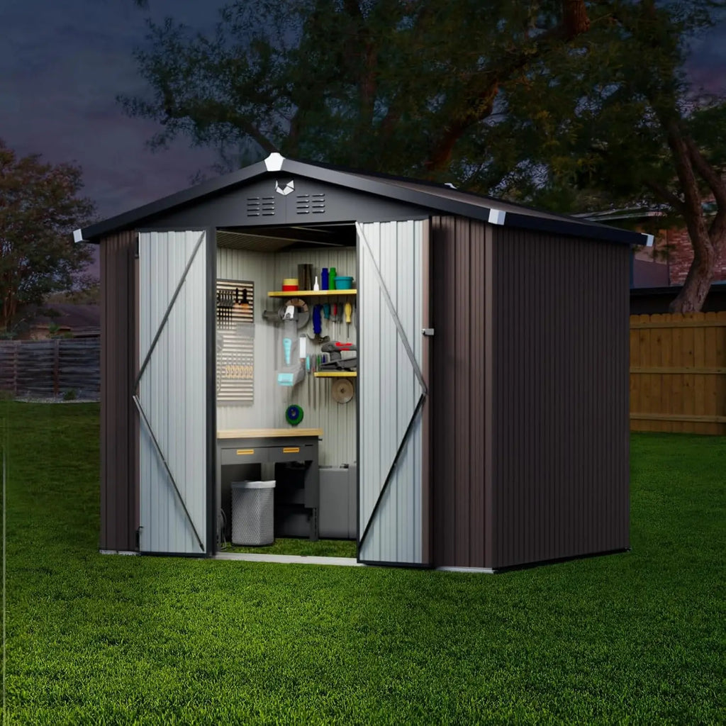 Metal Storage Shed,Outdoor Storage Building 8x6,Large Backyard Shed with Lockable Door,Waterproof Outside Storage, Customized