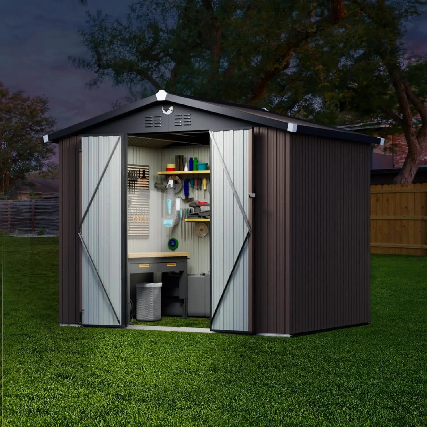 Metal Storage Shed,Outdoor Storage Building 8x6,Large Backyard Shed with Lockable Door,Waterproof Outside Storage, Customized