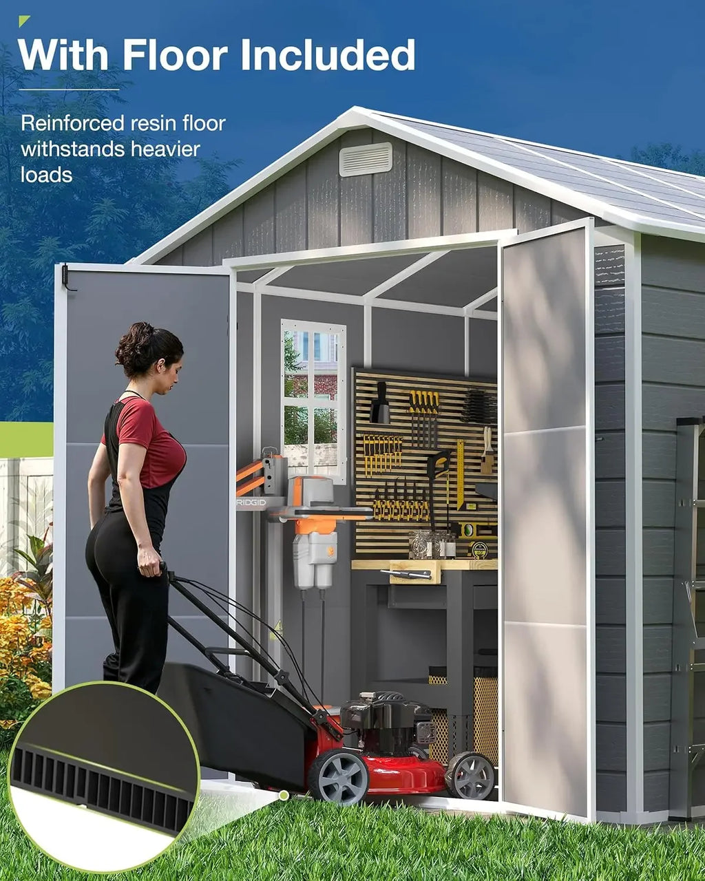 Storage Shed 6x8, Resin Outdoor Shed with Floor Included, Plastic Sheds Outdoor Storage for Bike, Garden Tools, Sheds &, Custom