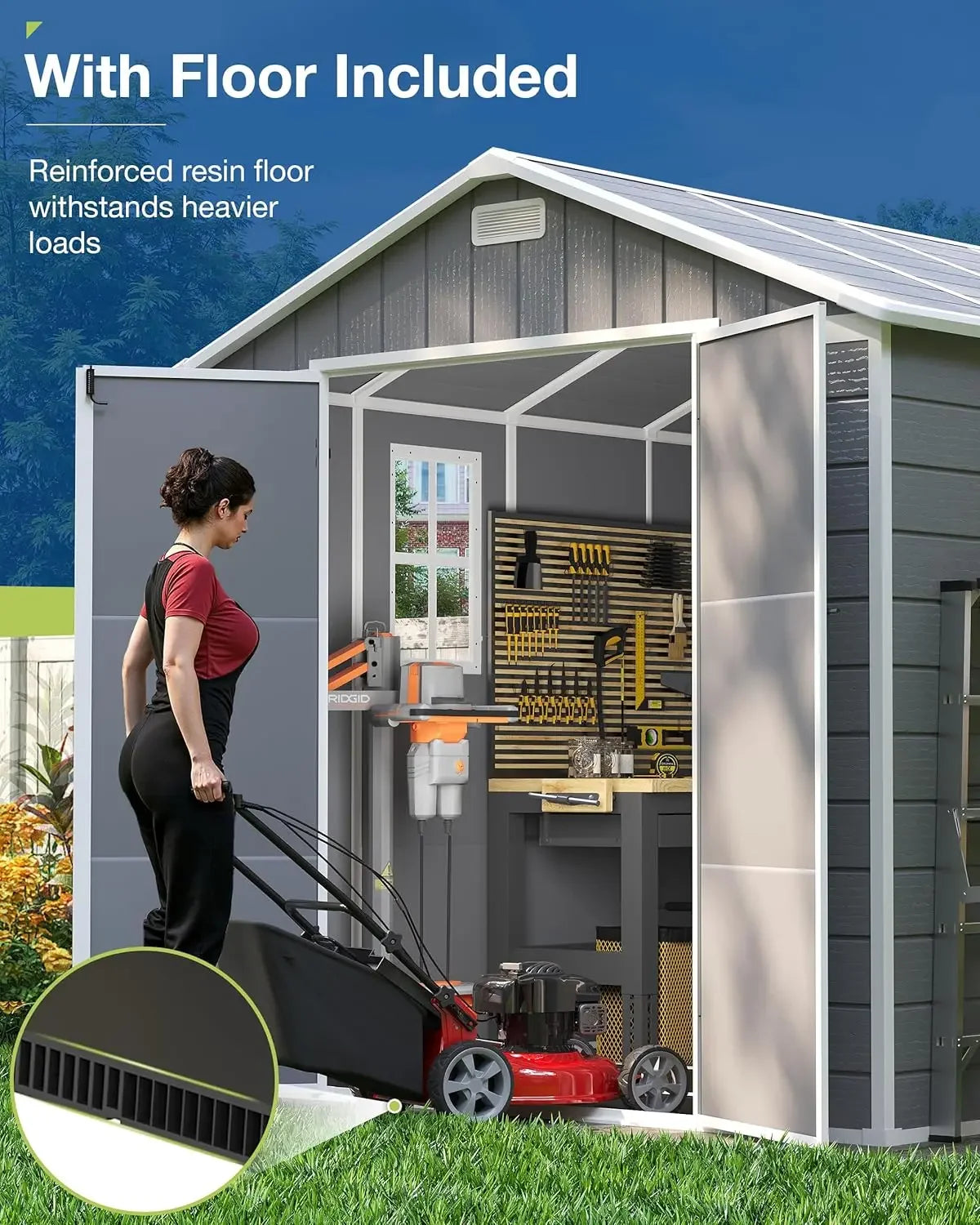 Storage Shed 6x8, Resin Outdoor Shed with Floor Included, Plastic Sheds Outdoor Storage for Bike, Garden Tools, Sheds &, Custom