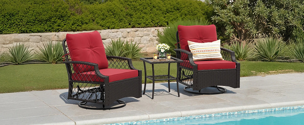 Farini 3-Piece Swivel Patio Bistro Set, Wicker Furniture, Swivel Glider Chairs with Cushions & Table,All-Weather Rattan, Porch