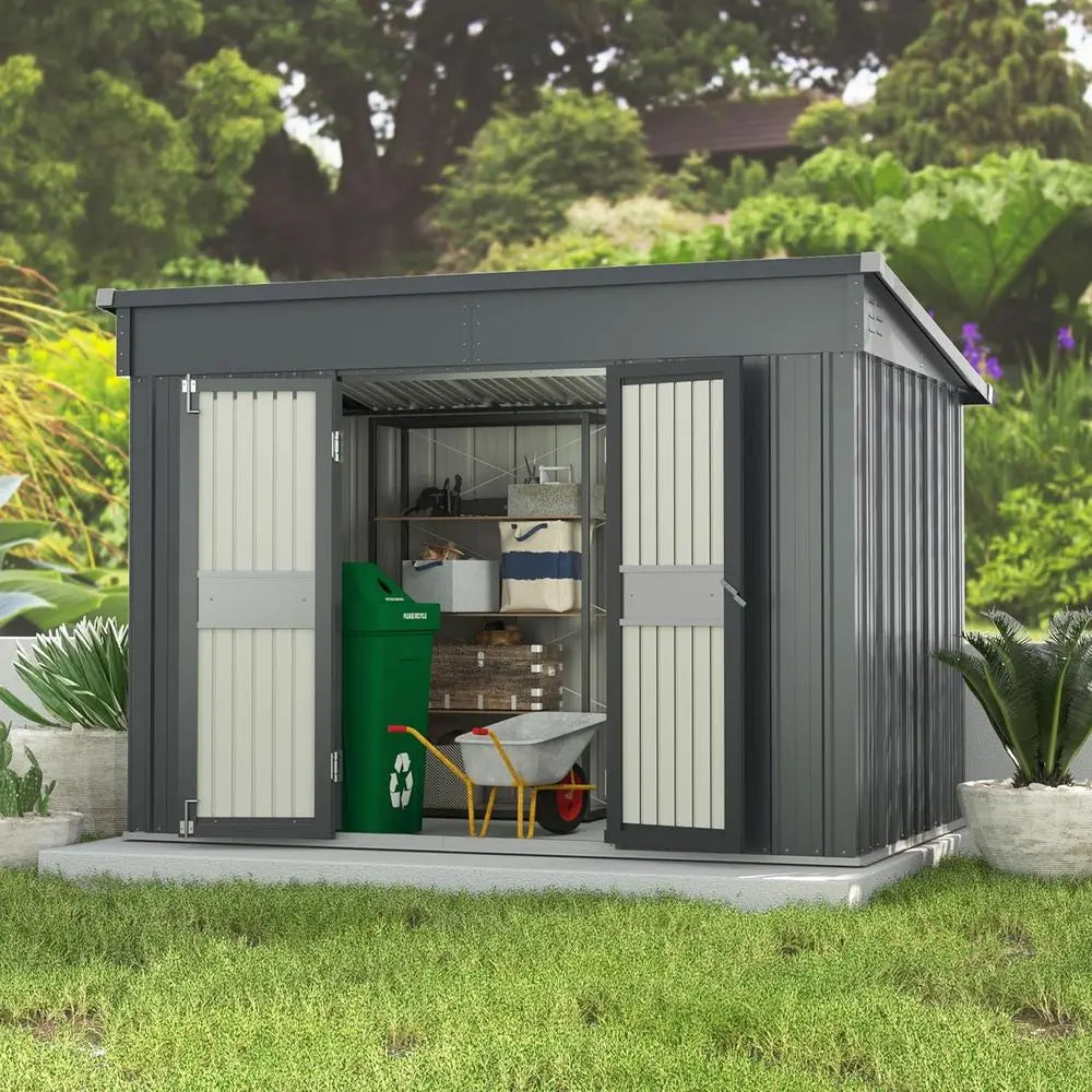 Durable 6x10 Outdoor Metal Storage Shed with Lockable Door and Vents for Garden, Patio, Backyard - Grey