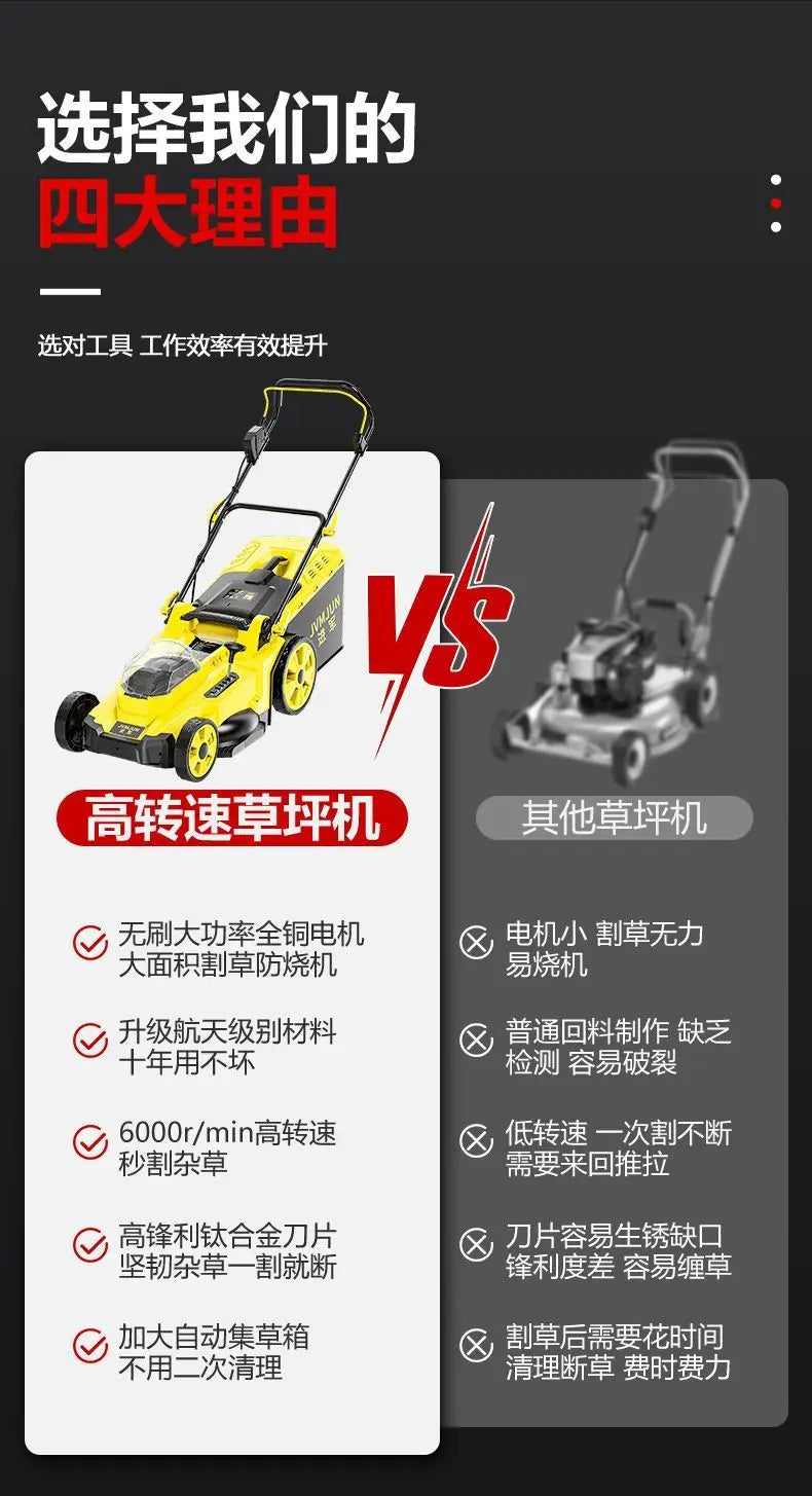 Premium 50L Hand-pushed Lawn Mower, Small Household Multi-functional Lawn Mower and Pusher, 2200W High-power Weeding, Light and