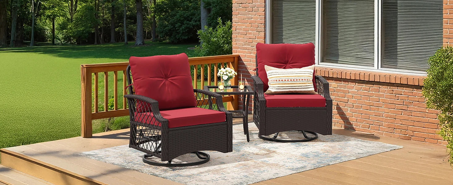 Farini 3-Piece Swivel Patio Bistro Set, Wicker Furniture, Swivel Glider Chairs with Cushions & Table,All-Weather Rattan, Porch