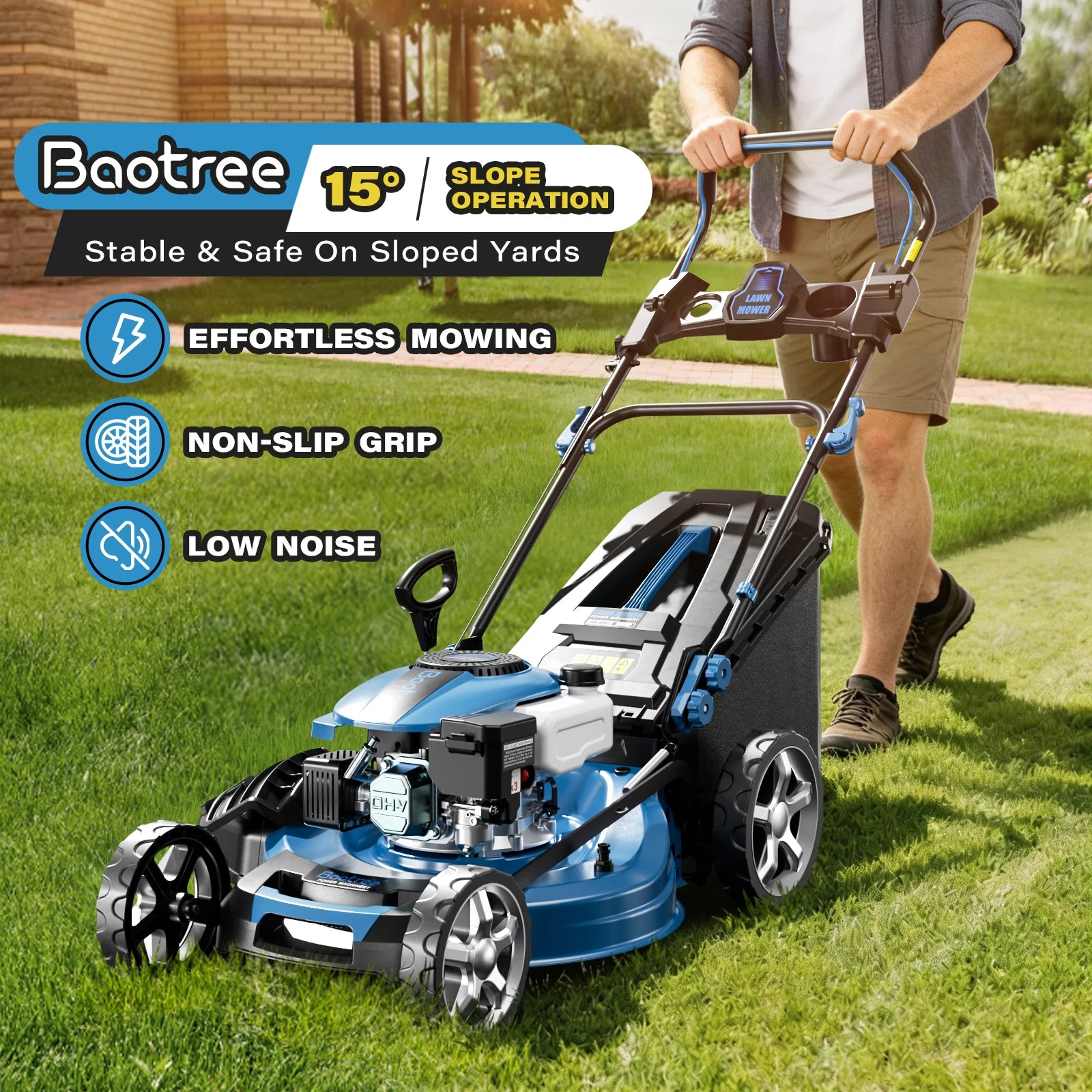 Gas Powered Push Lawnmower, Self-Propelled Gas Lawnmower, 21-Inch Cutting Deck, 201cc 4-Cycle Engine, 7 Levels Adjustable Cutting Height, 3-in-1 Functions (Bagging, Mulching and Side Discharge)