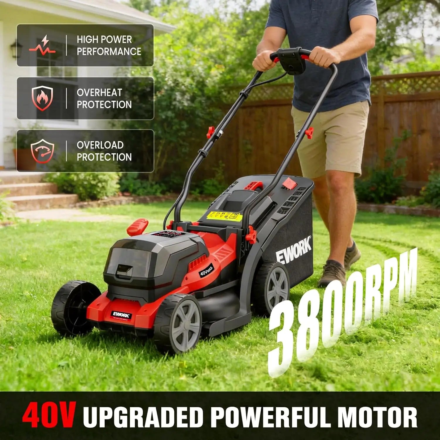 40V Cordless Electric Lawn Mower, 14" Push Mower with 2 Batteries & Charger, Lightweight for Small Yards