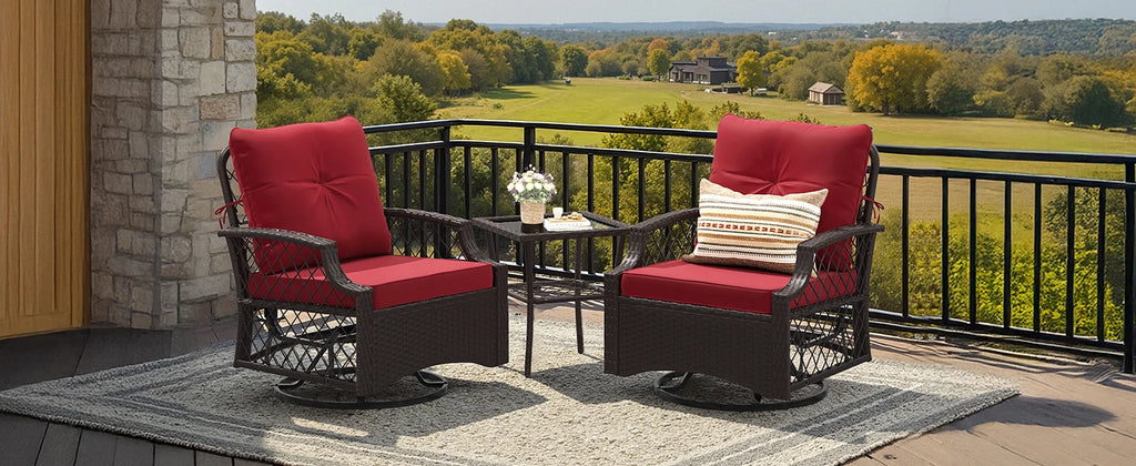 Farini 3-Piece Swivel Patio Bistro Set, Wicker Furniture, Swivel Glider Chairs with Cushions & Table,All-Weather Rattan, Porch