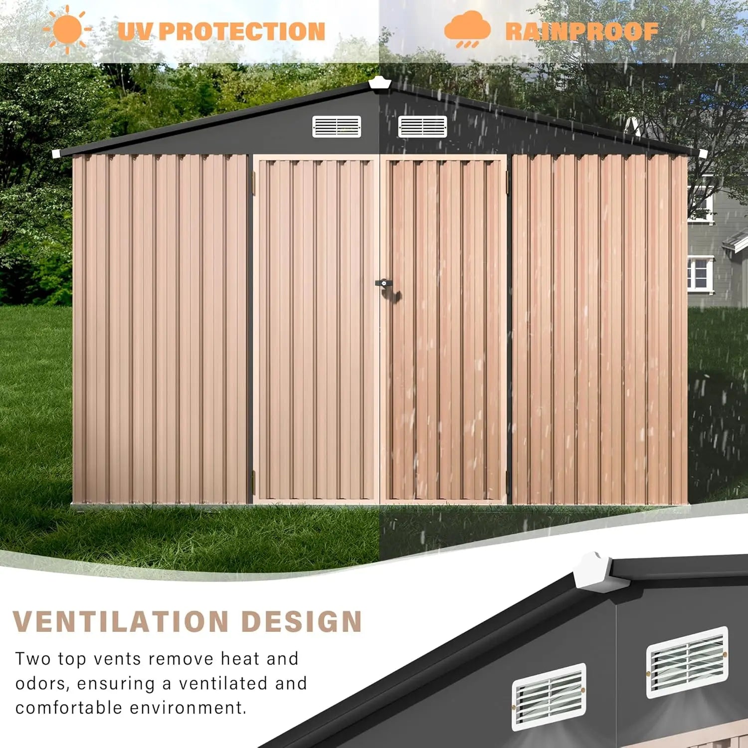 8x10 ft Metal Outdoor Storage Shed, Lockable Door & Air Vent, Yard/Garden Tool Shed for Backyard Patio Lawn, Customized
