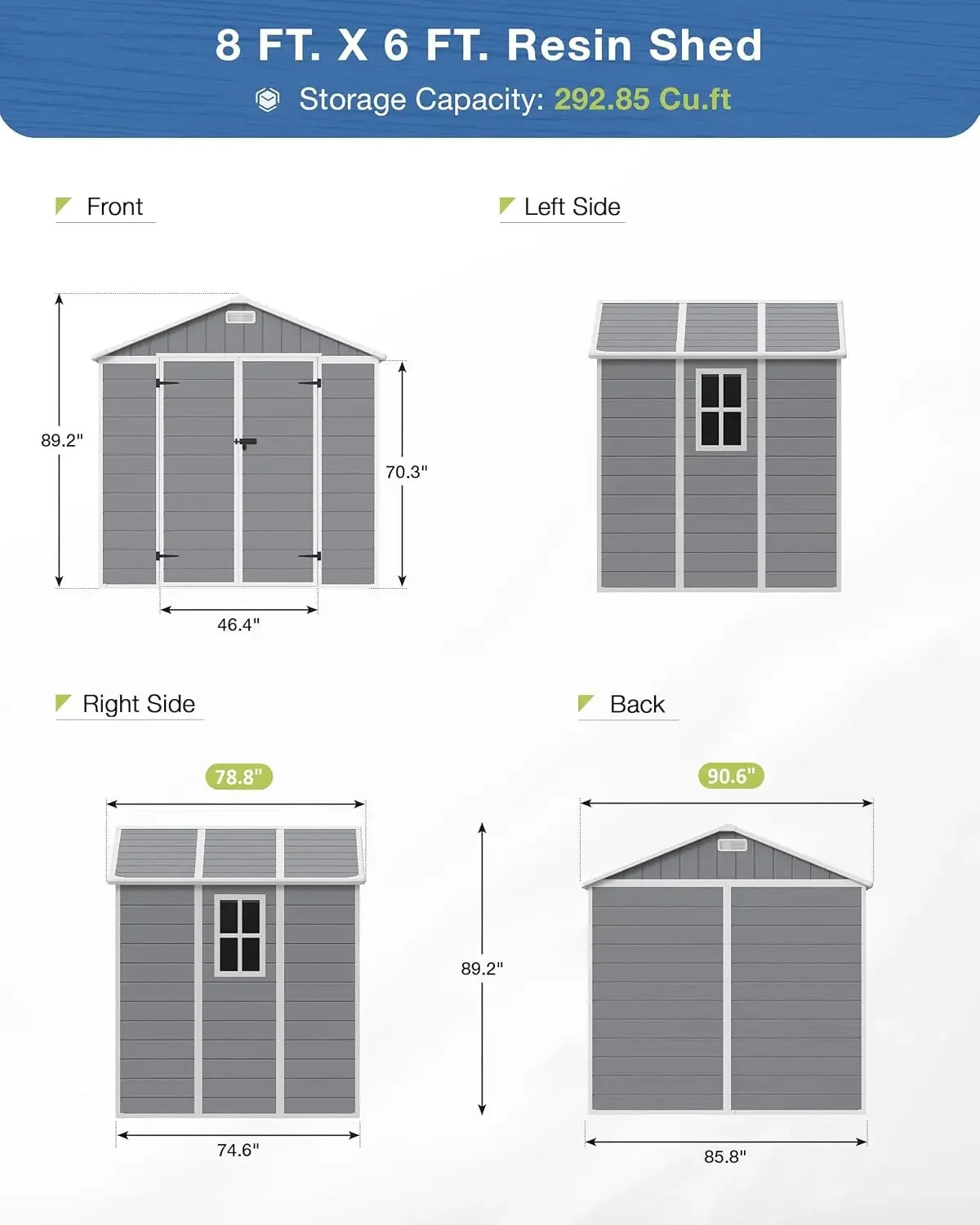 Storage Shed 6x8, Resin Outdoor Shed with Floor Included, Plastic Sheds Outdoor Storage for Bike, Garden Tools, Sheds &, Custom