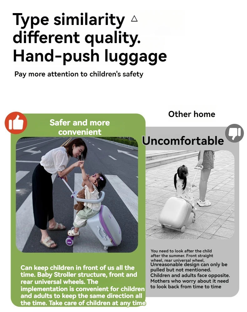 A Children's Suitcase with a Handle, a Travel Case, a Stroller for Taking Kids Out, a Travel Wonder, and Can Be Ridden on Board.